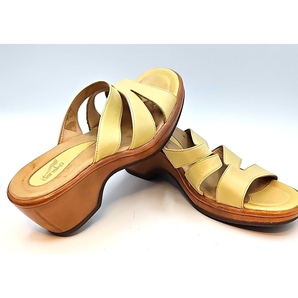 Dansko Womens Beige Leather Slide Wedge Sandals Rubber Sole EU 39 US 8.5